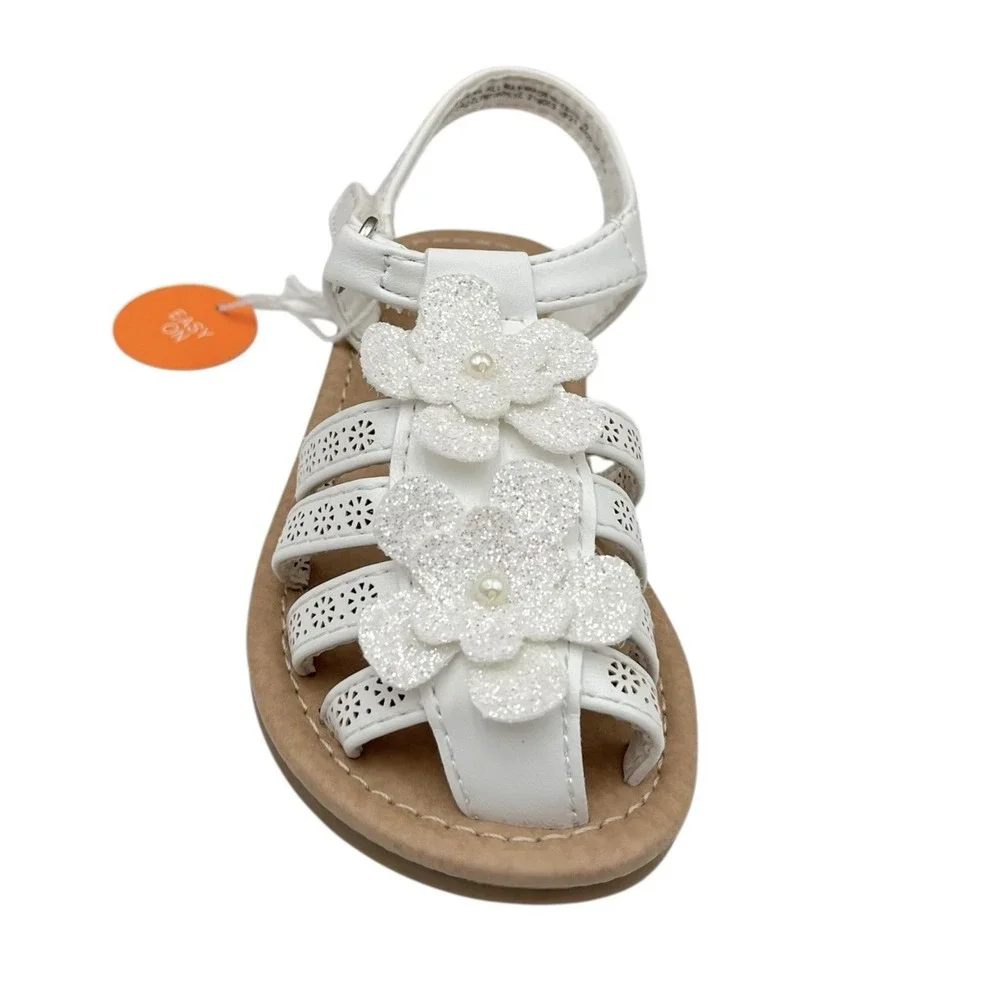Jumping Beans Toddler Girls Fashion Casual Sandal Size‎ 8 White Dazzling Flowers